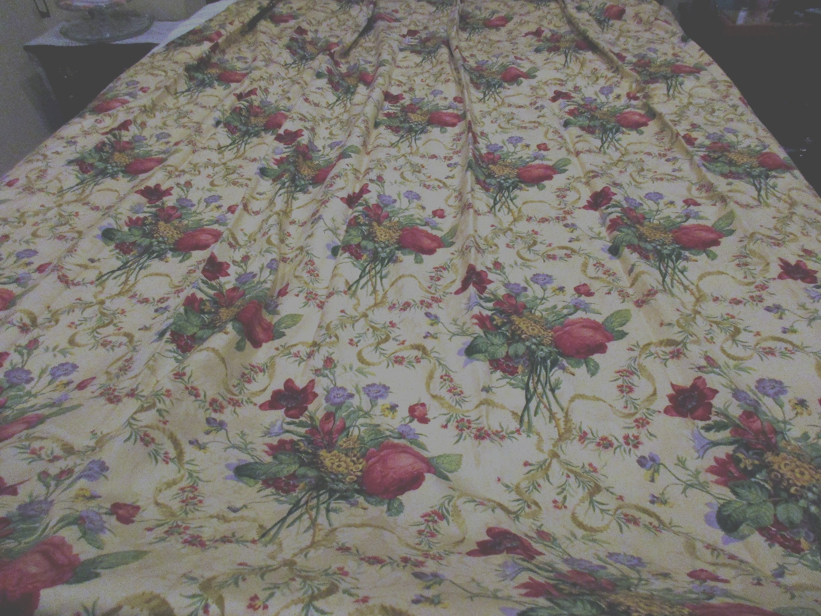 Drapery Pleated Custom/Floral/ Yellow Damask/ Fabric Lined Blackout 50w x 86long