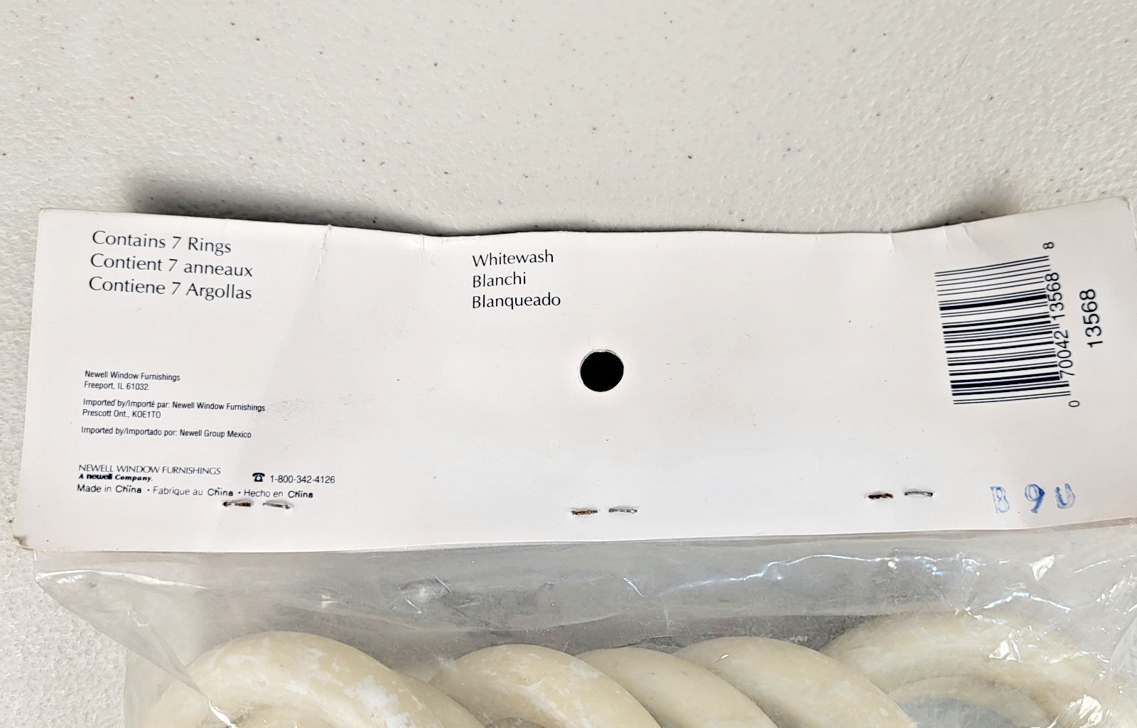 Vtg Solid Wood Rings 7p Woodland Whitewash for 1 3/8″ Pole Curtain Drapes Unused
