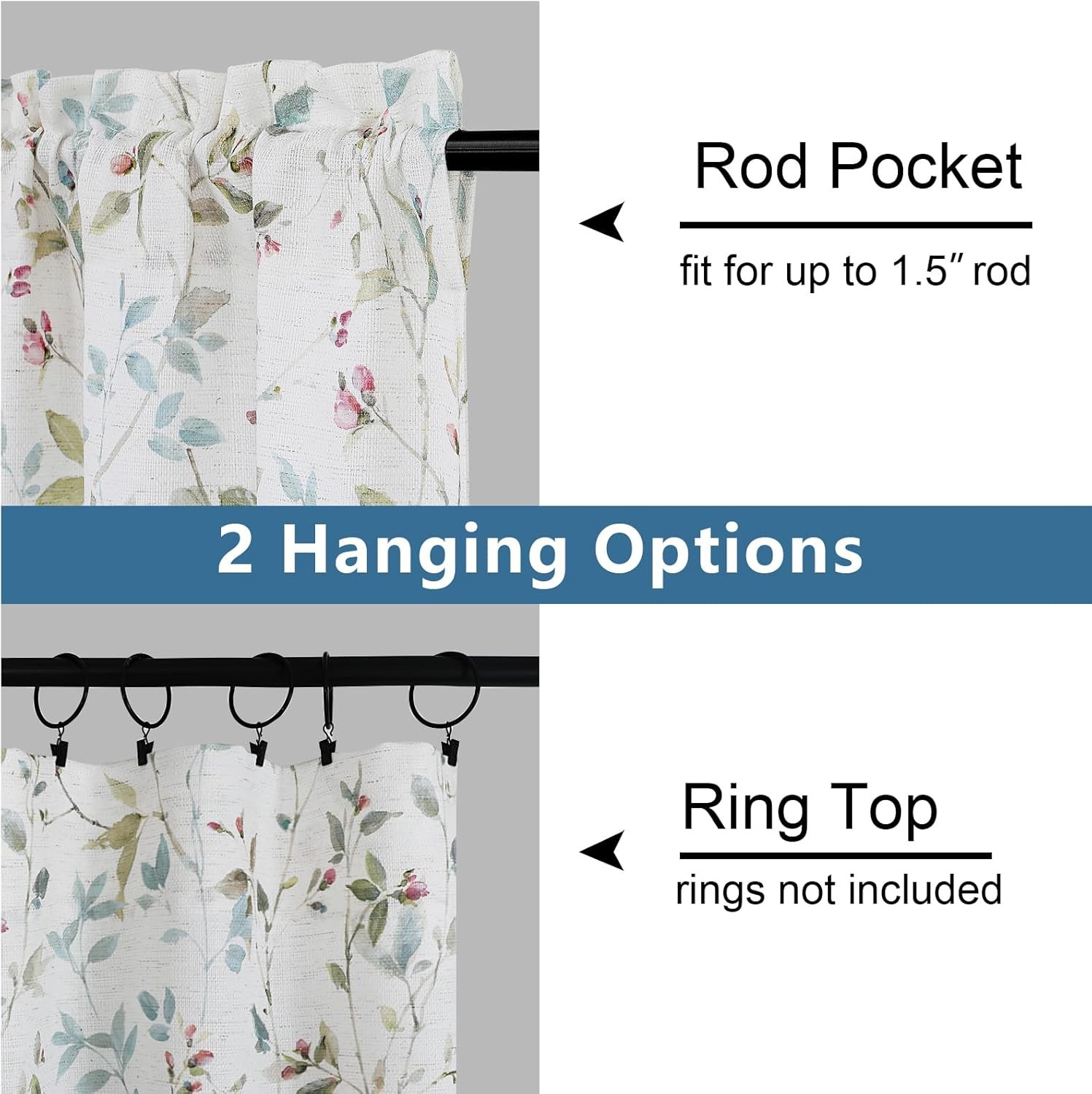 Roman Linen Blend Curtains 45 Inch Length 2 Panels, Light Filtering Soft Airy
