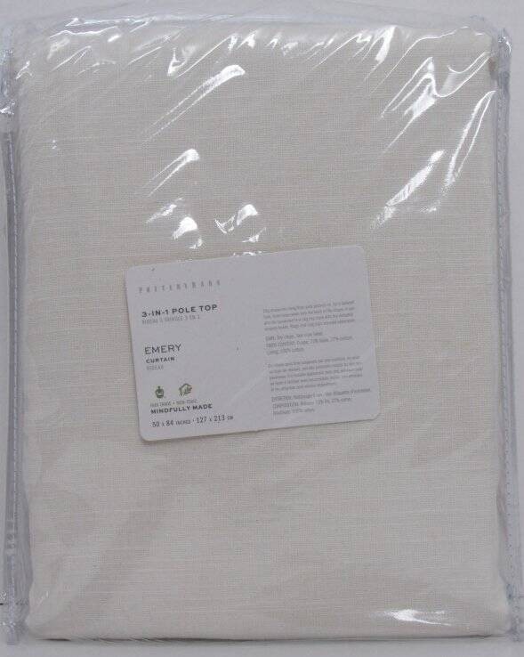 Pottery Barn Emery Linen Cotton Lined Light Filtering Curtain 50″x 84″ Ivory NWT
