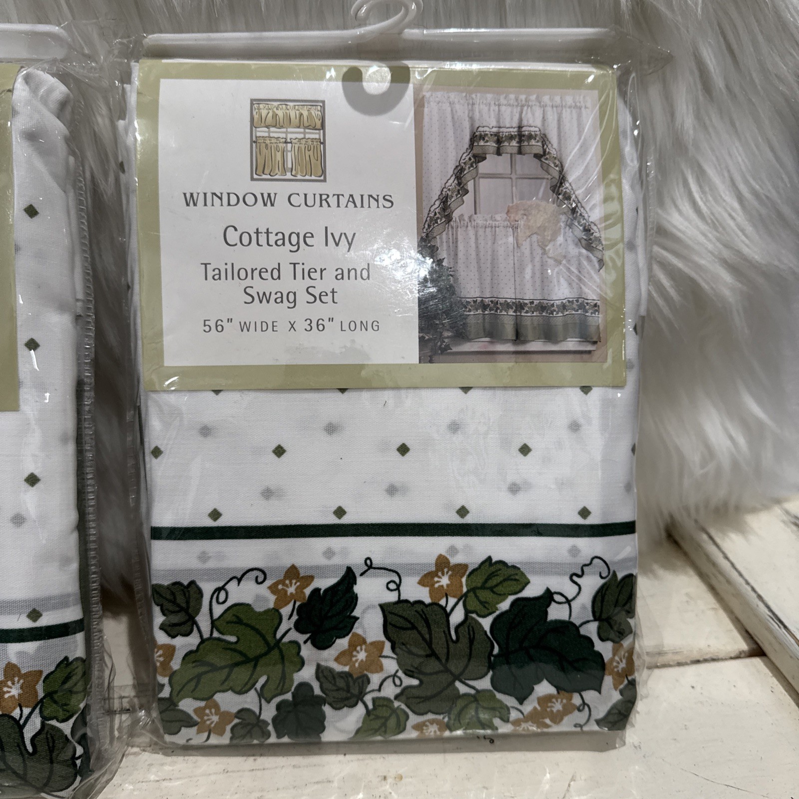 CHF Window Curtains Cottage Ivy Tailored Tier And Swag Set 56” x 36” Long (2)
