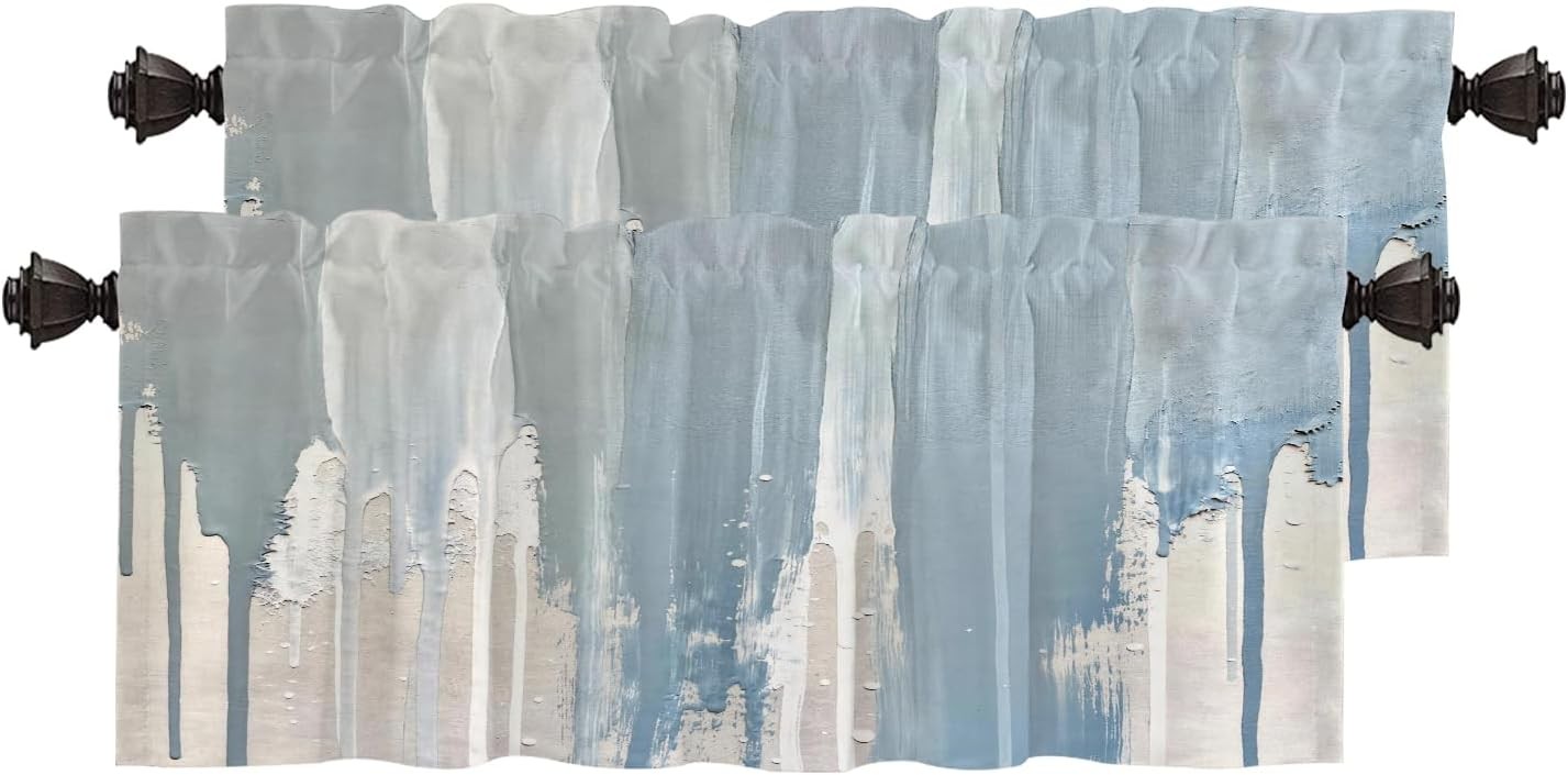 Light Blue Abstract Minimalist Watercolor Kitchen Valances for Windows,Art