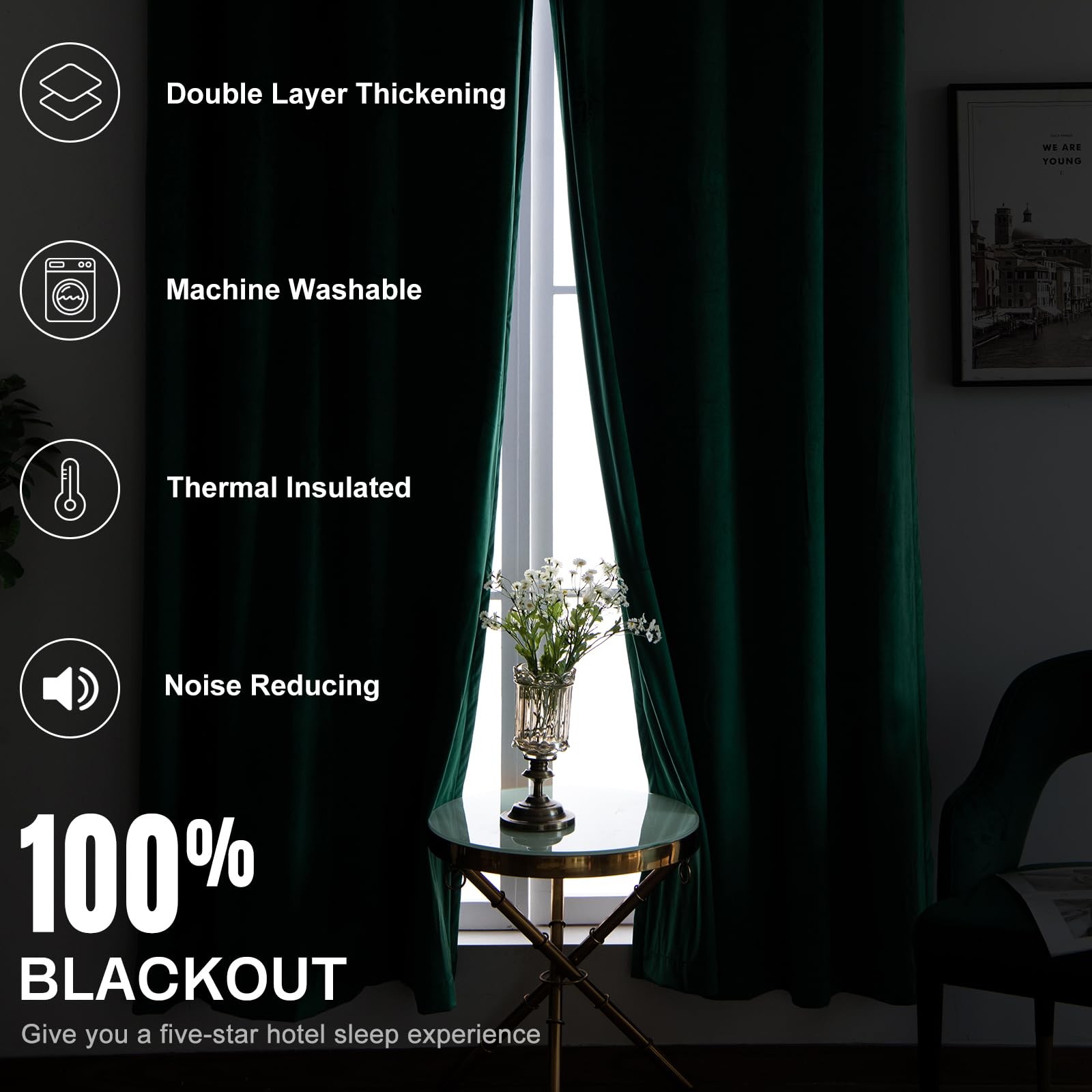 100% Full Blackout Velvet Curtains with Liner 72 inch Long 2 Panels for Livin…