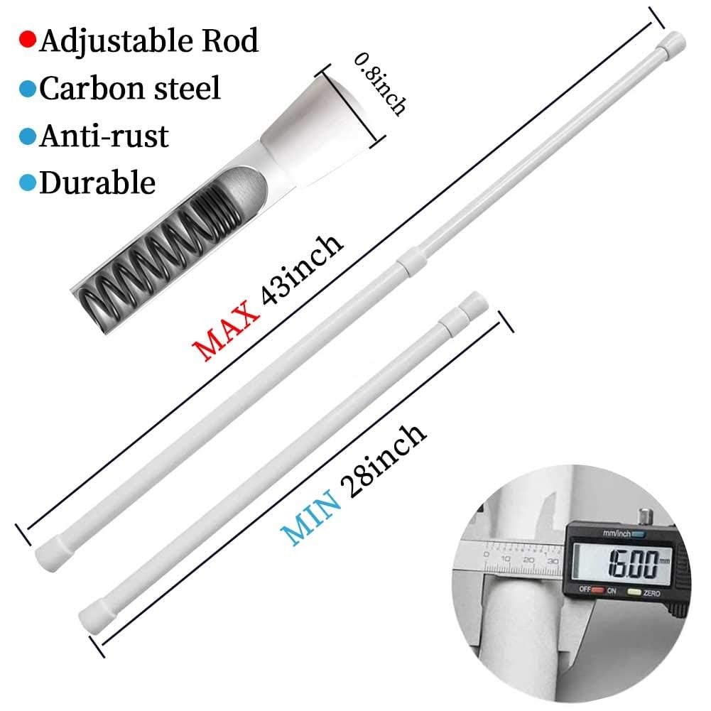 2 Pack Spring Tension Curtain Rod Adjustable 28-43 Inches，5/8″ Diameter， Whit…
