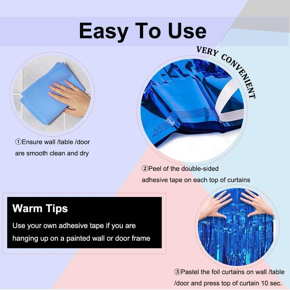 Blue Foil Fringe Curtain- 4 Pack of 3.2×8.2ft Blue Streamers Backdrop Curtain…