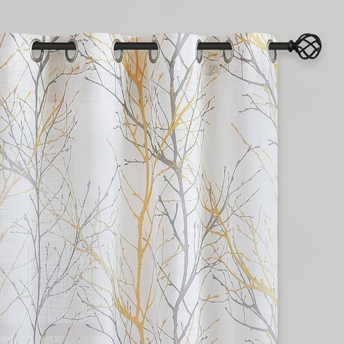 FMFUNCTEX Linen Semi Sheer Curtains for Bedroom, Blue Assorted Sizes , Colors