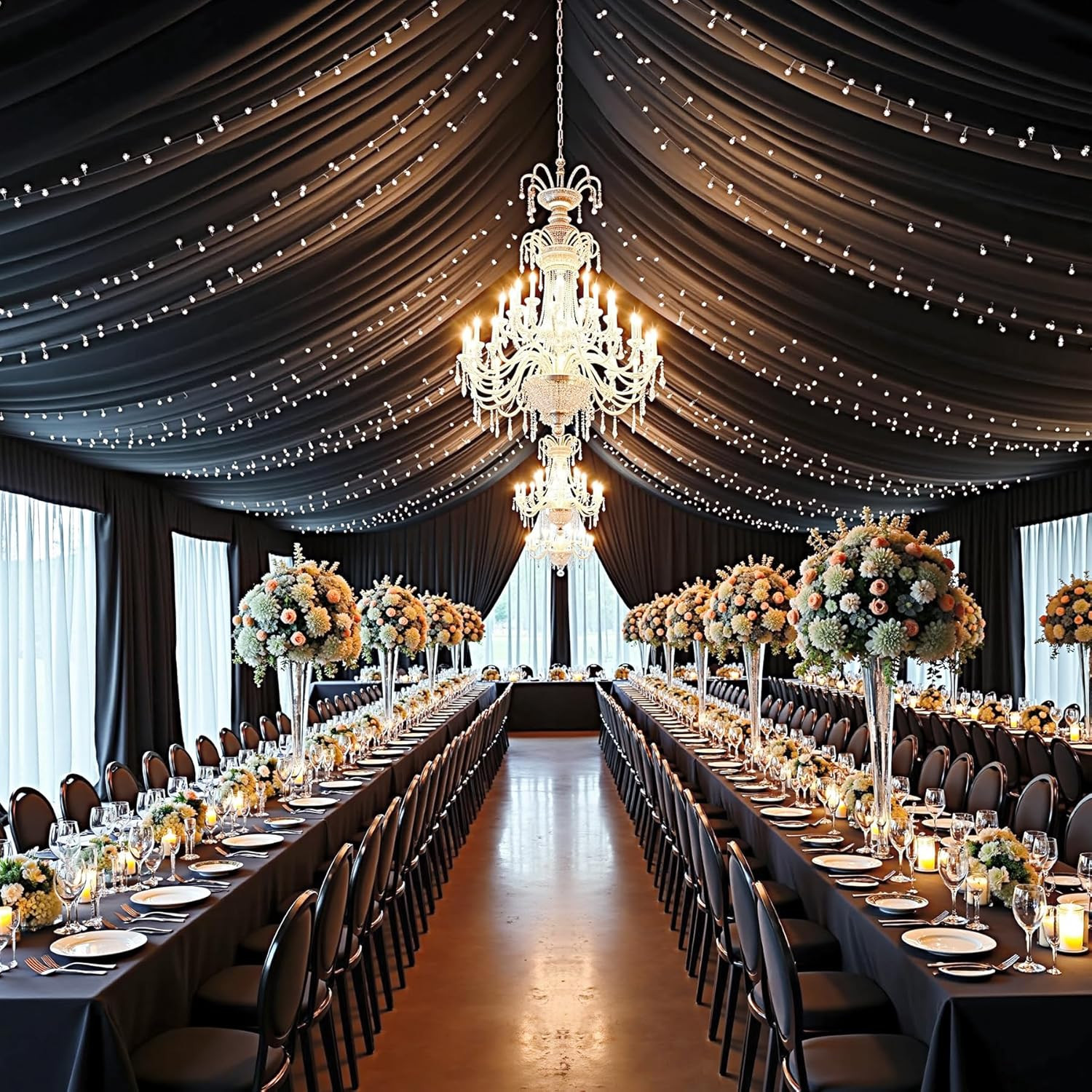 10ft x 20ft Black Ceiling Drapes for Weddings, Parties & Events – 2 Panels
