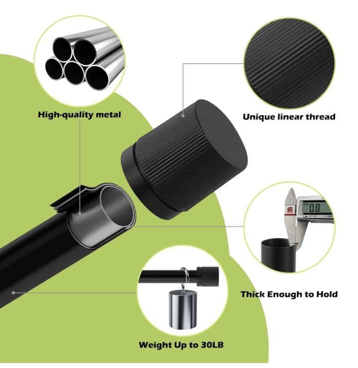 HTZON Black Curtain Rods for Windows 72 to 144 Inch:Modern Decorative …….286