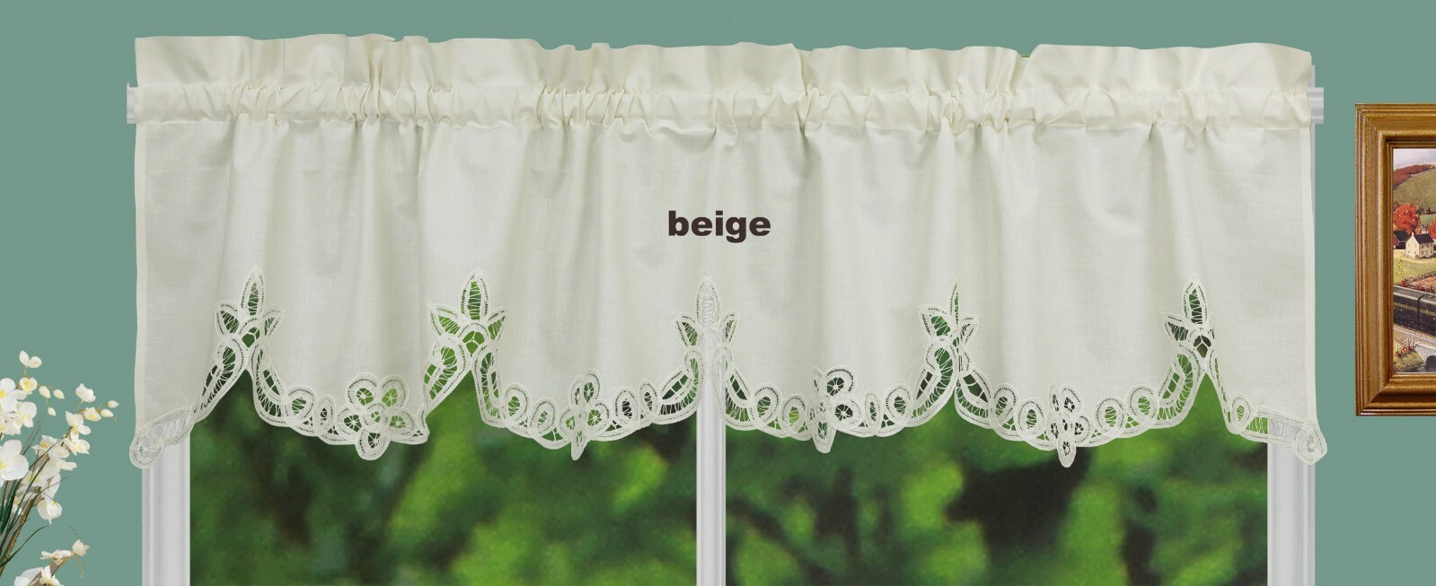 Battenburg Lace Kitchen Curtain Valance or Tiers Ecru Beige Creative Linens