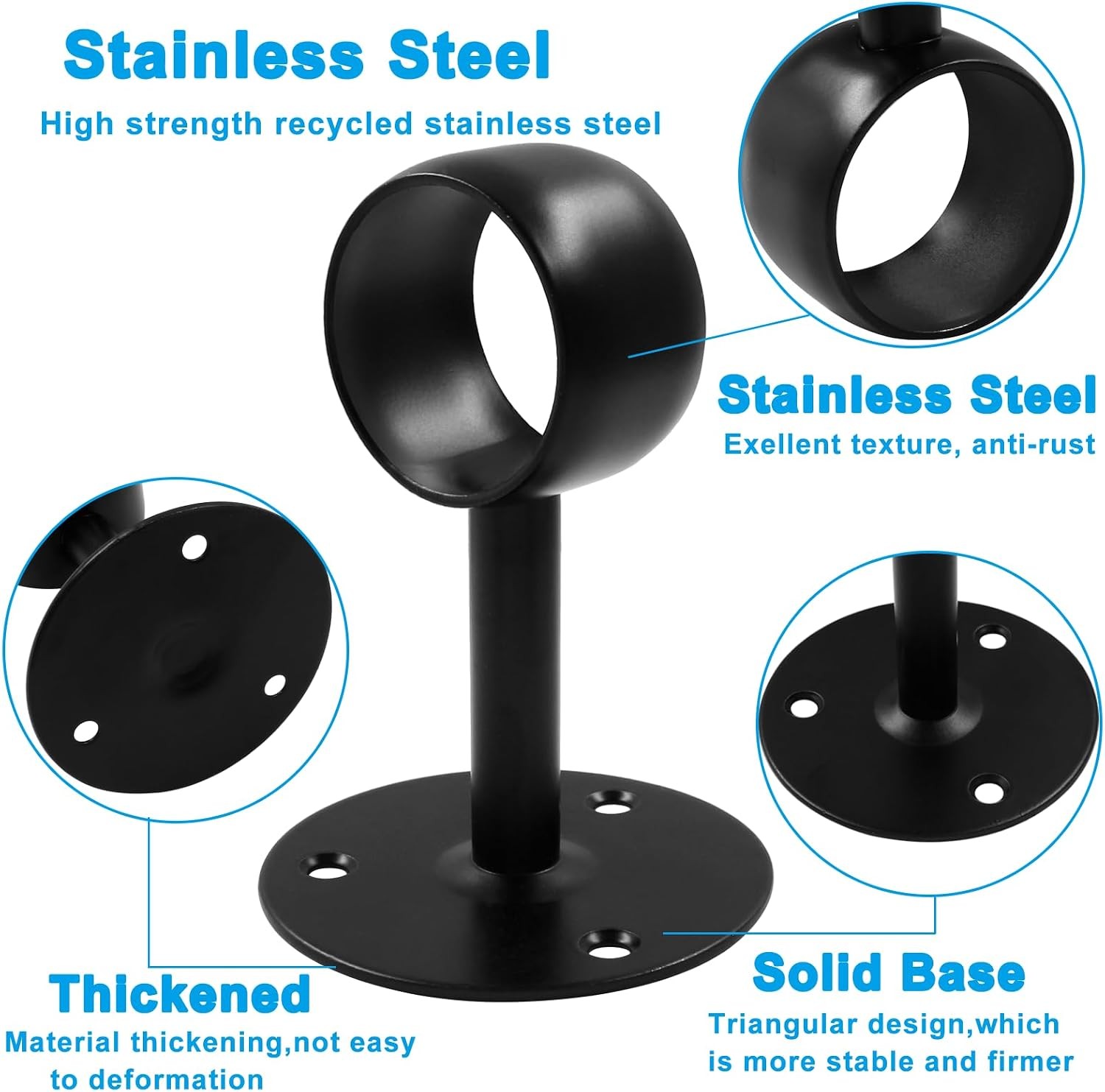 1-1/2 Inch Curtain Rod Ceiling-Mount Bracket, Stainless Steel Flange Rod Holder