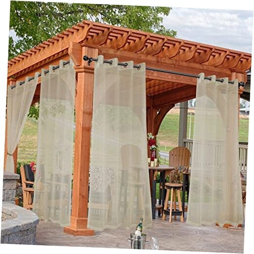Outdoor Sheer Curtains for Patio Waterproof, 4 54″W x 108″L (Pack of 4) Linen
