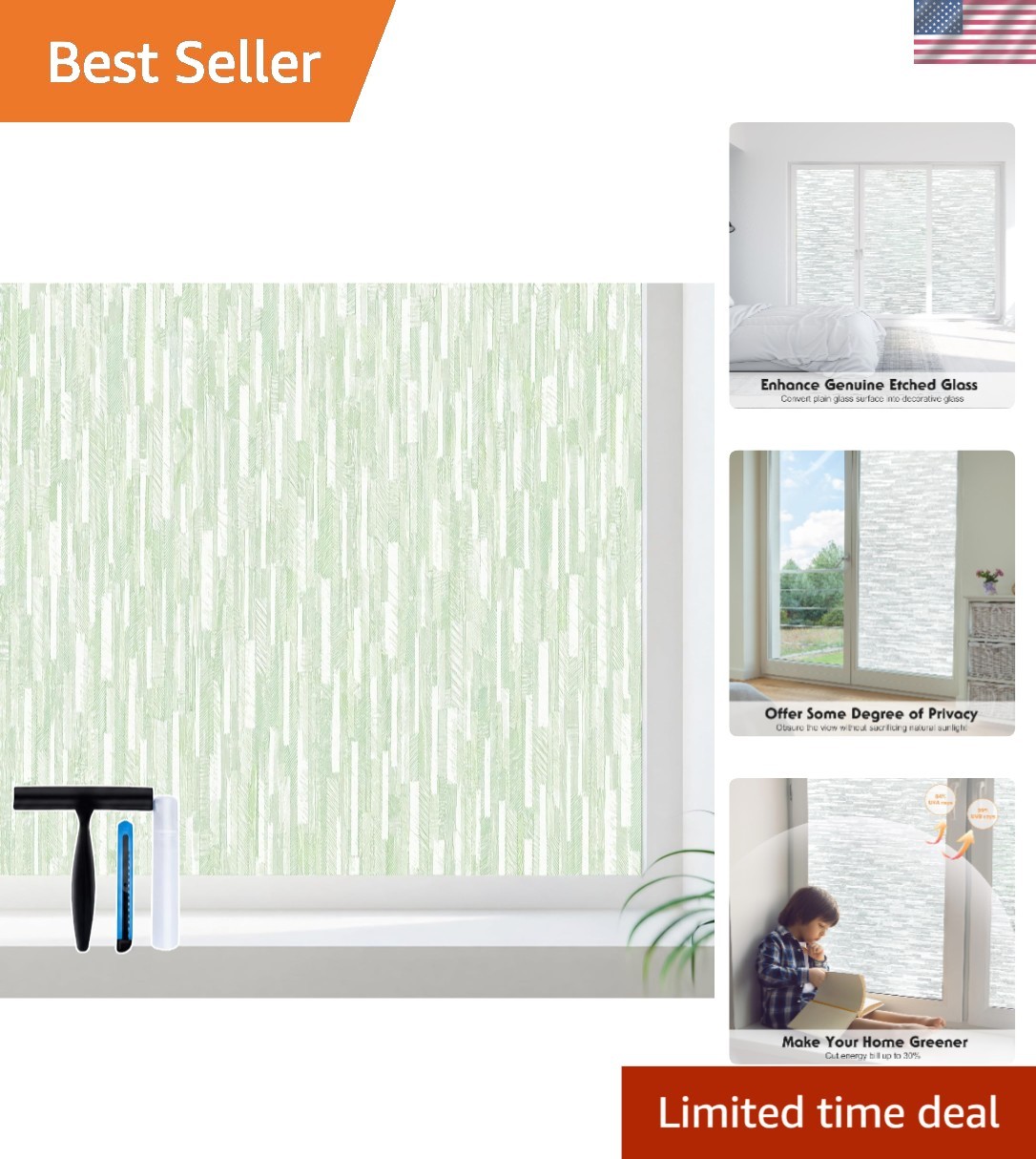 Modern Frosted Static Cling Window Film with Installation Tools – 17.5 x 78.7