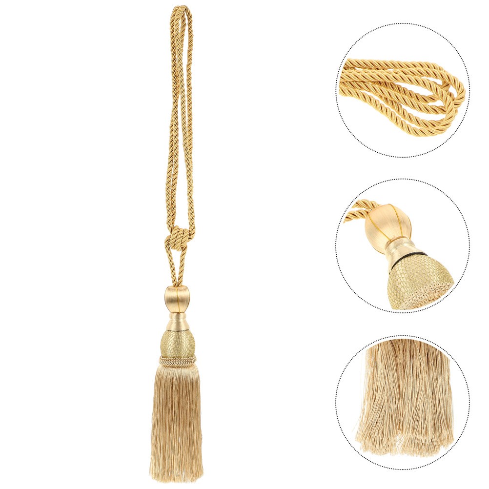 2Pcs Reusable Gold Curtain Tiebacks Tassels Polyester Elegant Home Decor