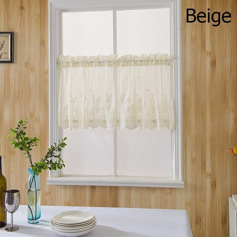 Embroidery Lace Short Curtain Semi-sheer Floral Home Cafe Cabinet Valance Modern
