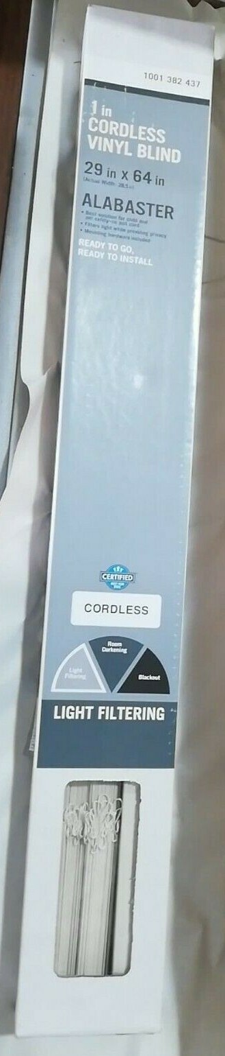 1 In Cordless Vinyl Blind 29in x 64in Alabaster Light Filtering ~ Case of 6