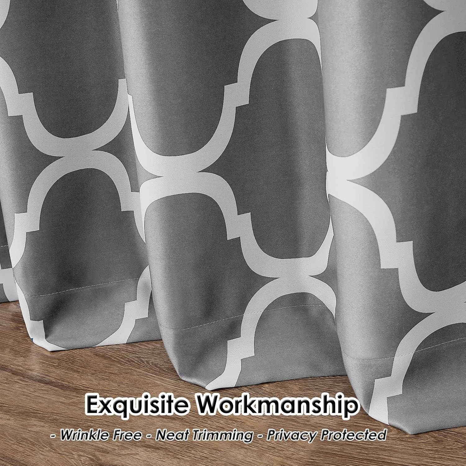 Luxurious Grey Moroccan Blackout Drapes, 100×96 Inch with Grommet Top Design