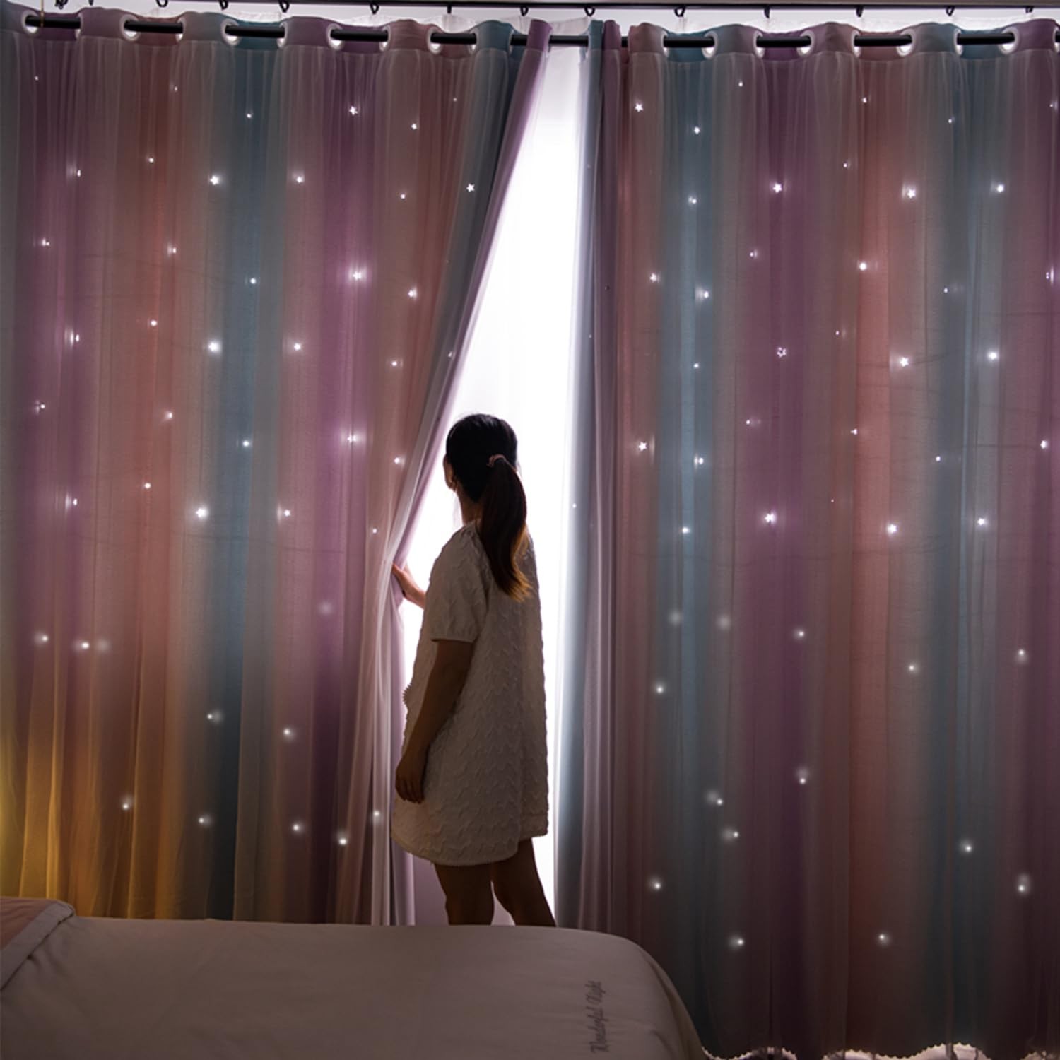 Yancorp Curtains for Girls Bedroom 52″W x 63″L Pink Purple Room Darkening