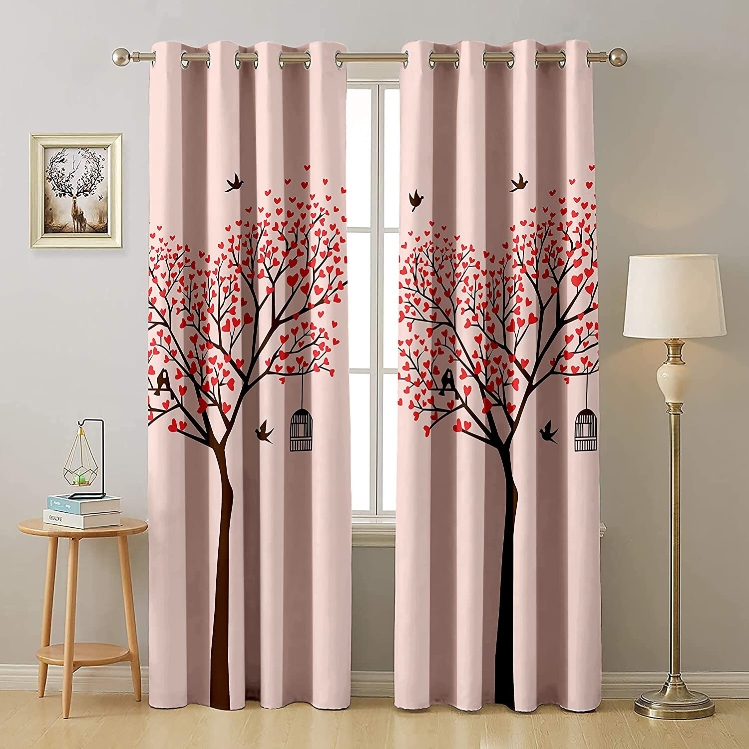 Printed Curtain for Door Living Room Bed Room Home 7 Feet Long Pack of 2 pink