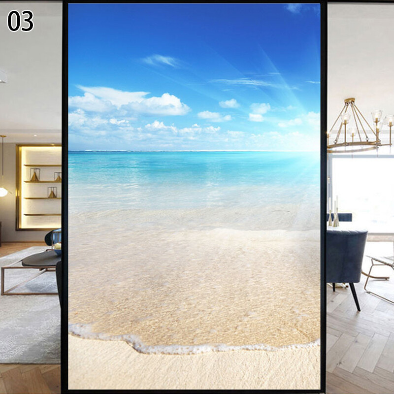 Beach&Ocean Scenery Window Film Decoration Stained Glass Sticker Decor