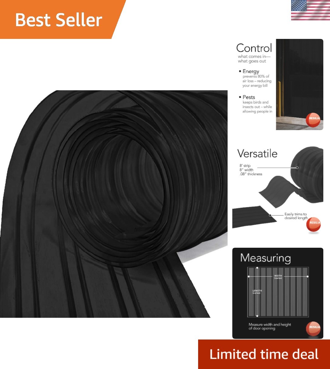 Thermal Insulated Vinyl Replacement Strip Curtain – Black, 8”x8’ for Freezers