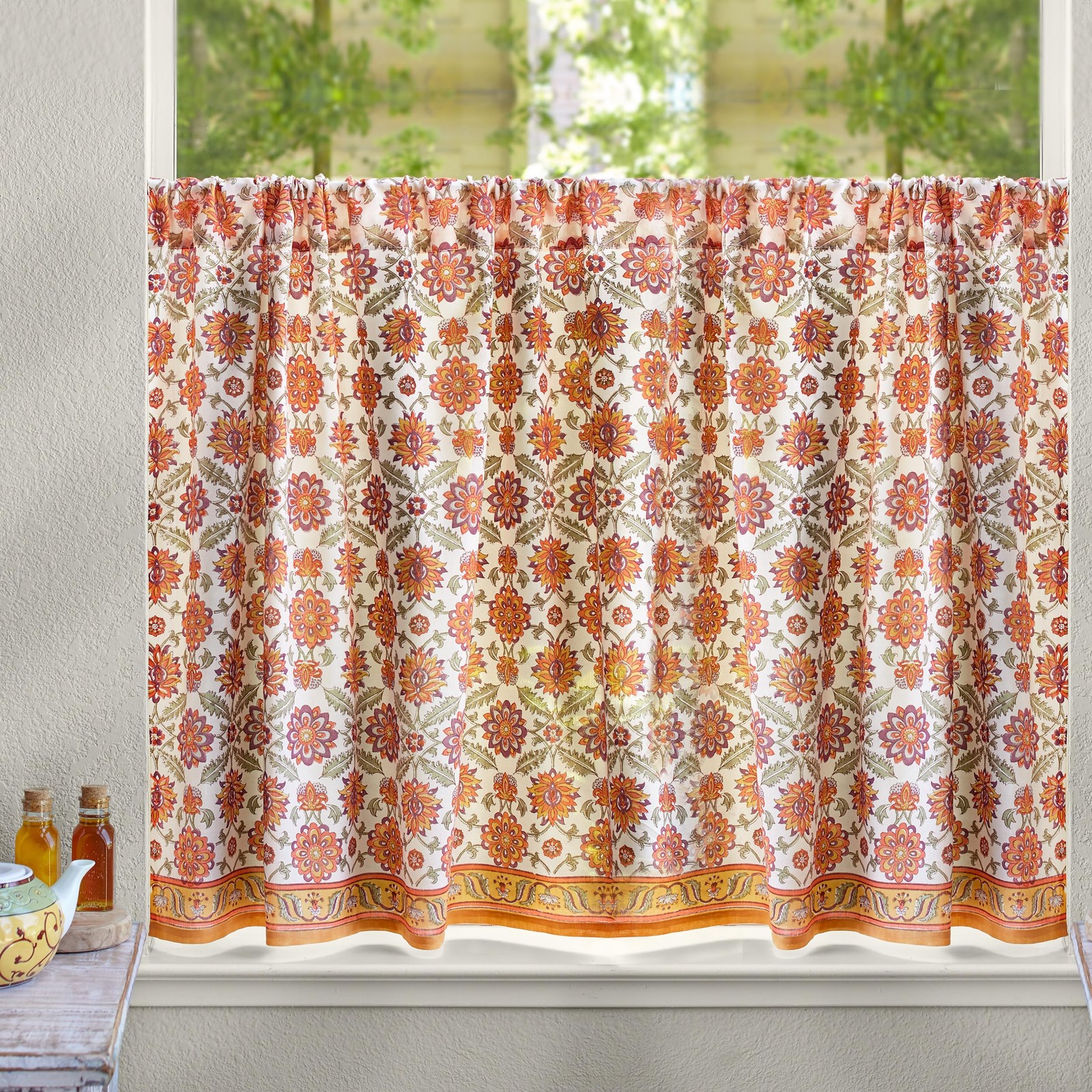 Half Kitchen Cotton Curtains for Small Windows, Bathroom and Cafe Hand Block …