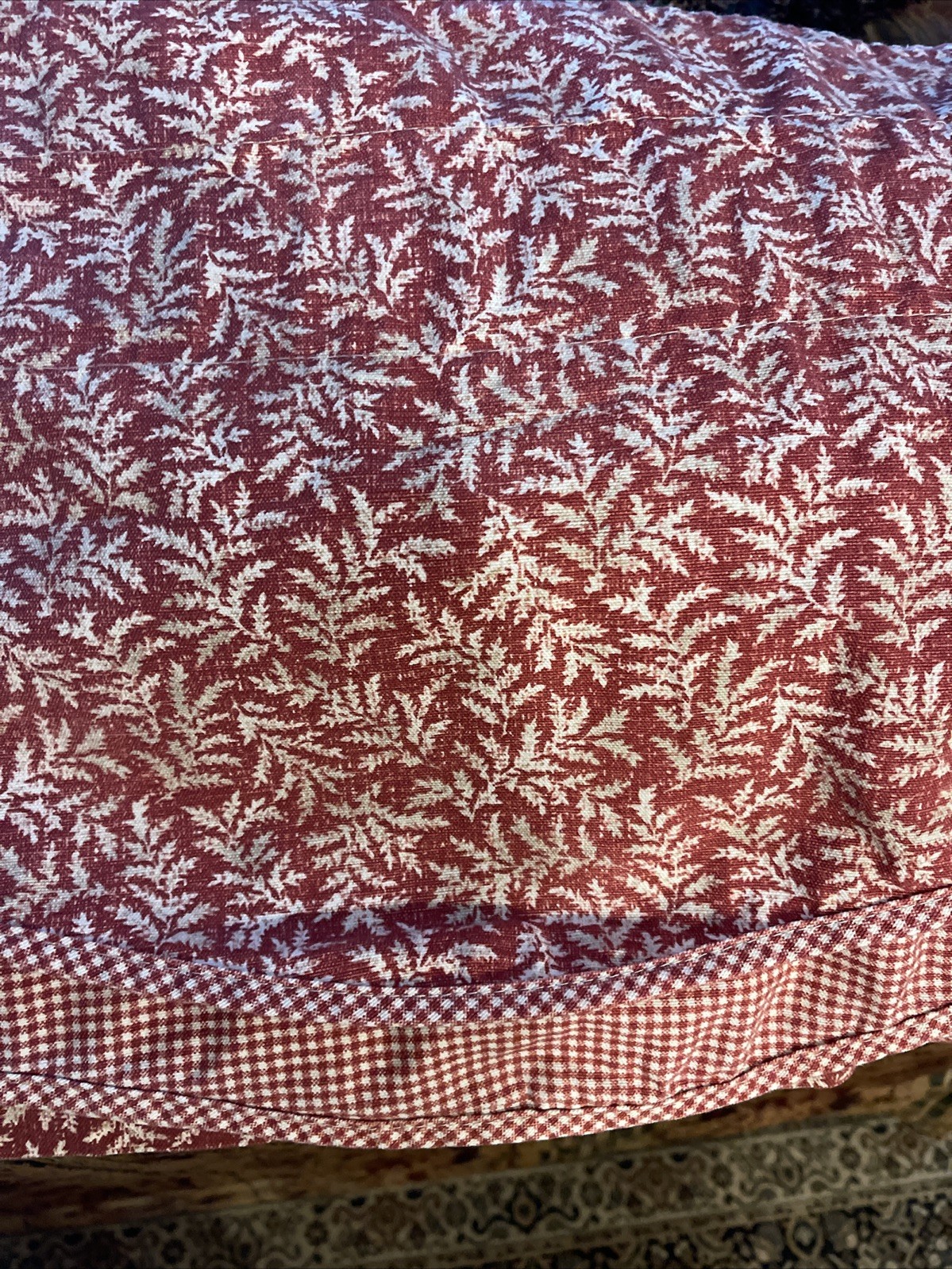 Waverly Valance Layered Red Gingham Fernwood Leaves 75×15 Scalloped