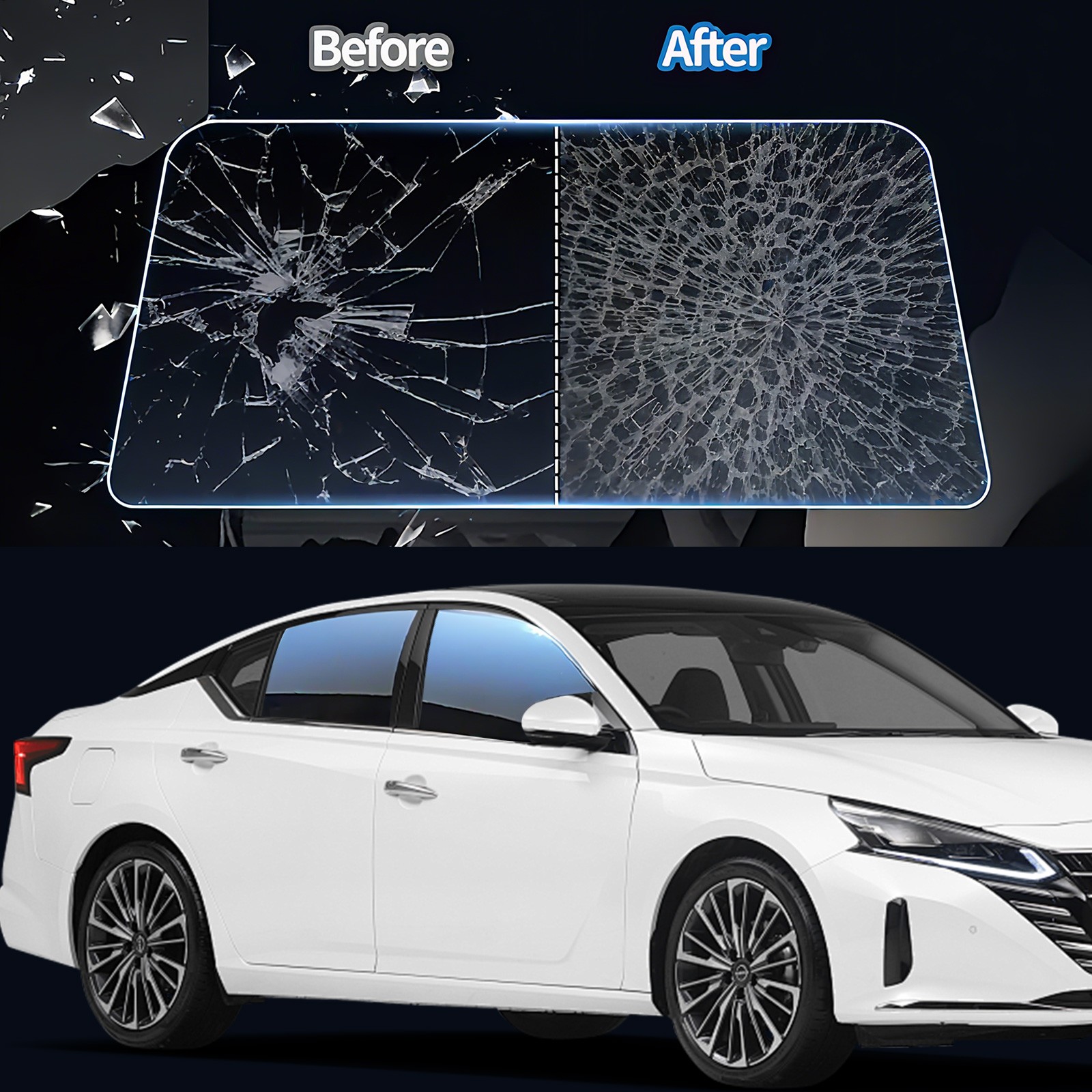 1PC PET Car Window Tint UV Blocking Gradient Privacy Film, Anti-Scratch 50×300cm