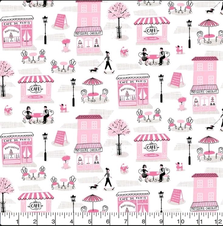 LINED WINDOW VALANCE CURTAIN 42 X 15 SPRING IN PARIS CAFÉ CAFE PINK WHITE BLACK