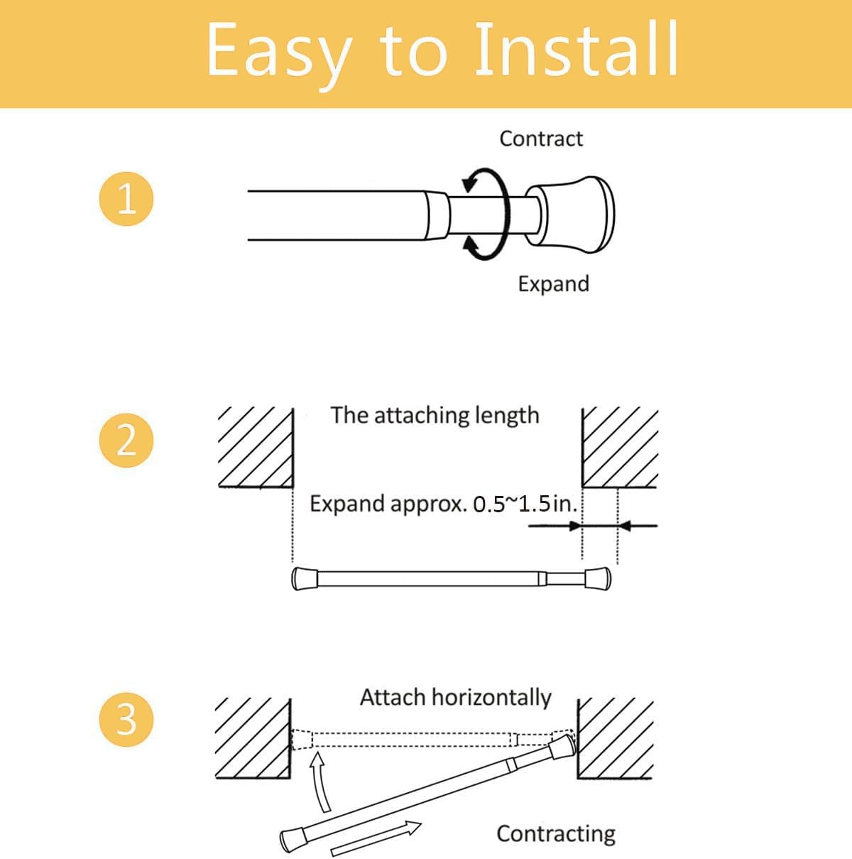Kxlife Small Spring Curtain Rod, Adjustable Spring Tension Rod 18 to 28 Inches,