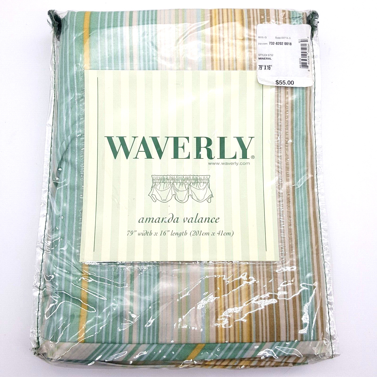 Waverly AMANDA Window Valance Serene Stripe Mineral Aqua Yellow 16″x79″