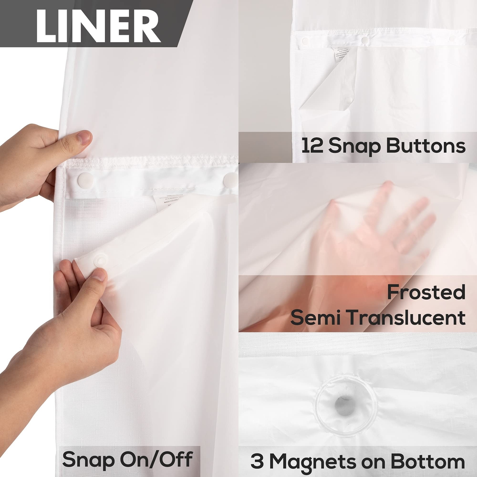 No Hook Slub Textured Shower Curtain with Snap-in PEVA Liner Set – 71″ x 74″(…