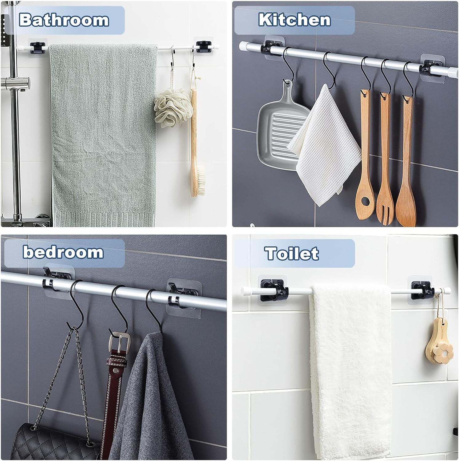 8PCS No Drill Curtain Rod Brackets Self Adhesive Curtain Rod Holder Hooks Nail F