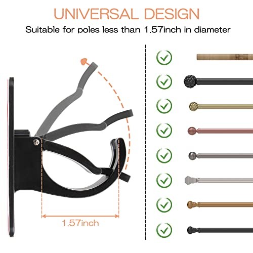 CIEMGNZOC 6-Pack Curtain Bracket Holders, Universal Self-Adhesive 6 Pcs Black