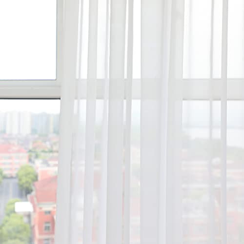 Window Sheer Curtains 84 Inches Long 2 Panels 52″W x 84″L (Pack of 2) White