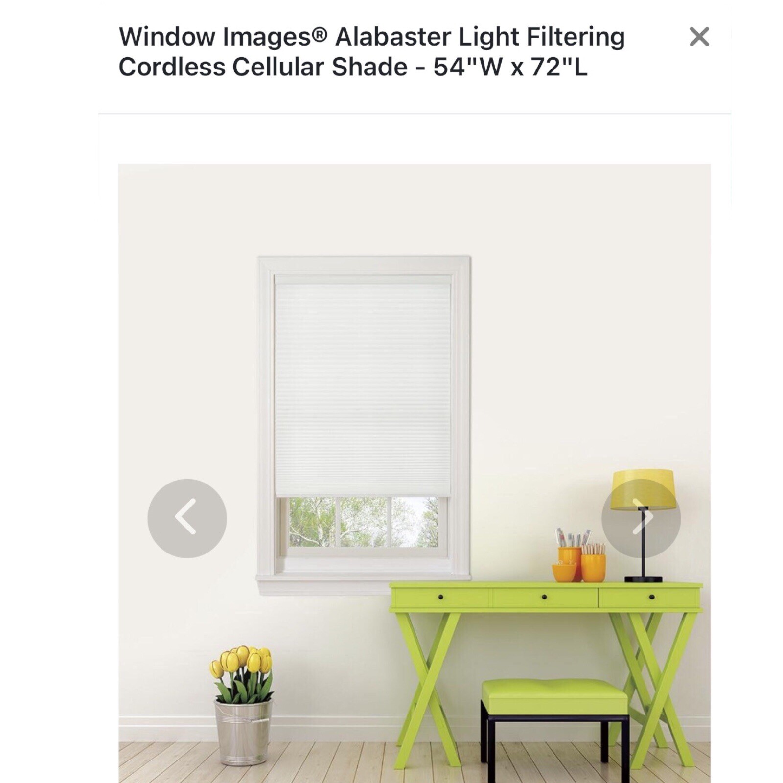 White Cellular Blinds | Radiance Cordless Light Filtering 54 W x 72 L Off-White