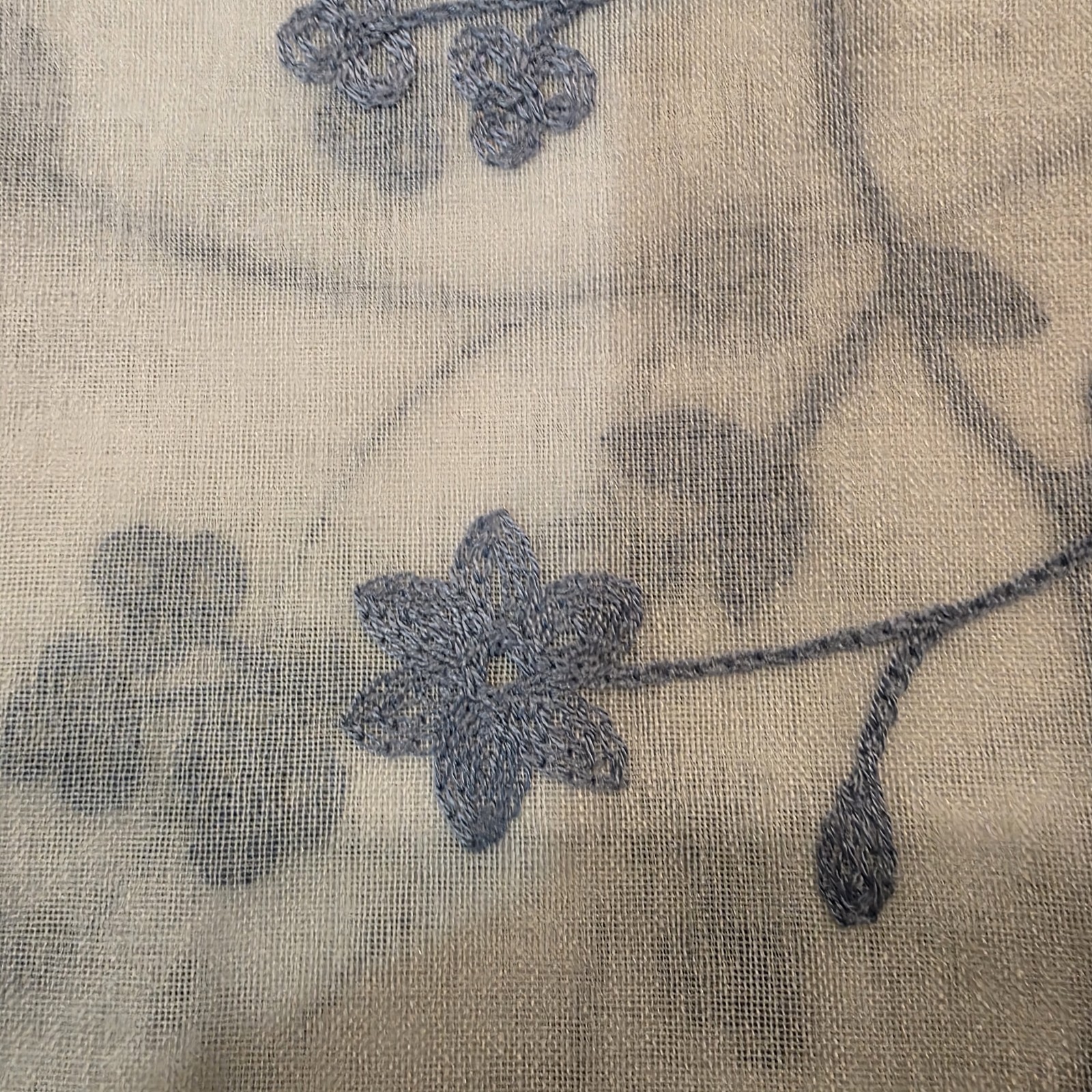 Laura Ashley Sheer Curtains Set of 4 38×96 Blue Floral Embroidered Panels