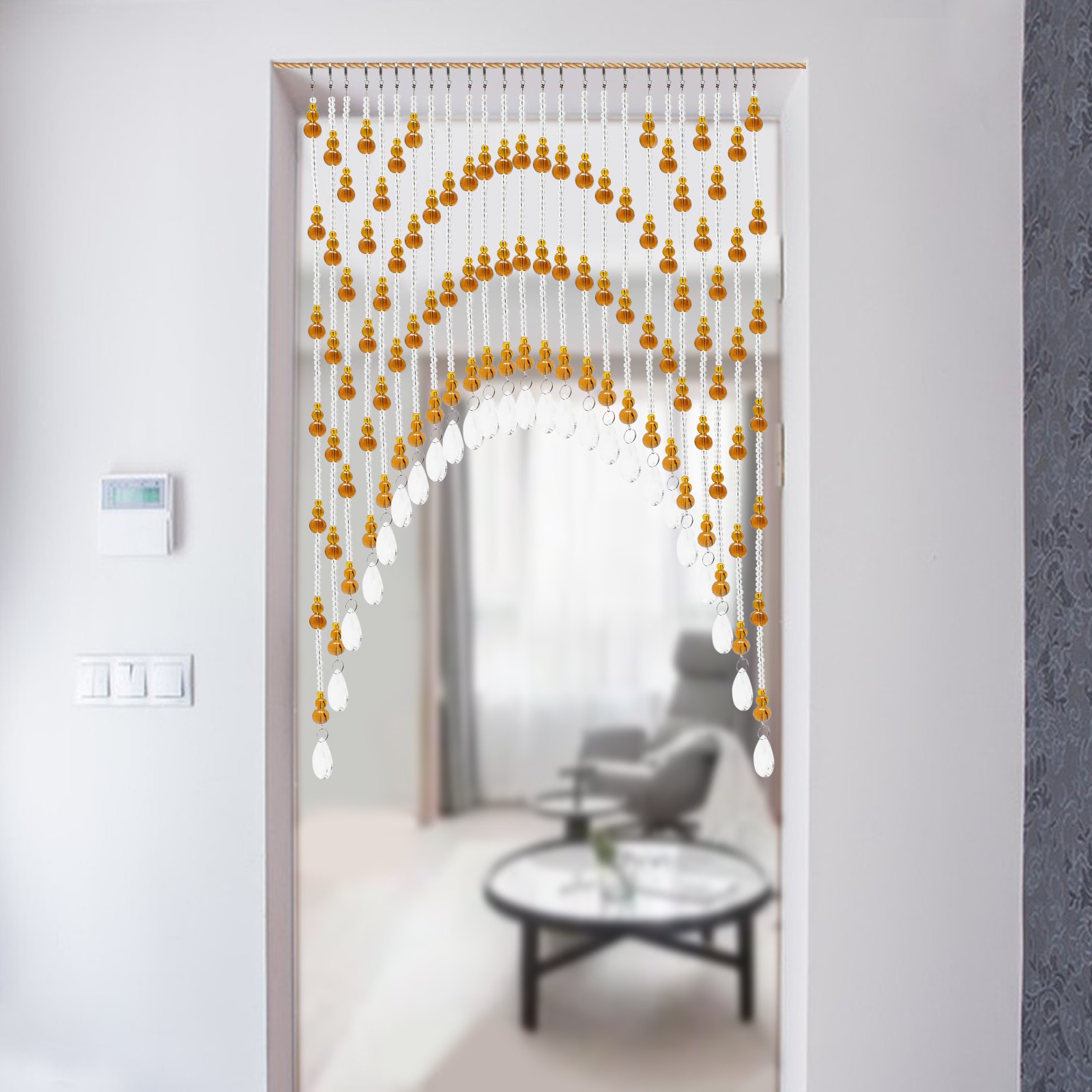 Amber Beaded Door Curtain 25-Strand Crystal Glass Beads Curtain for Home Décor