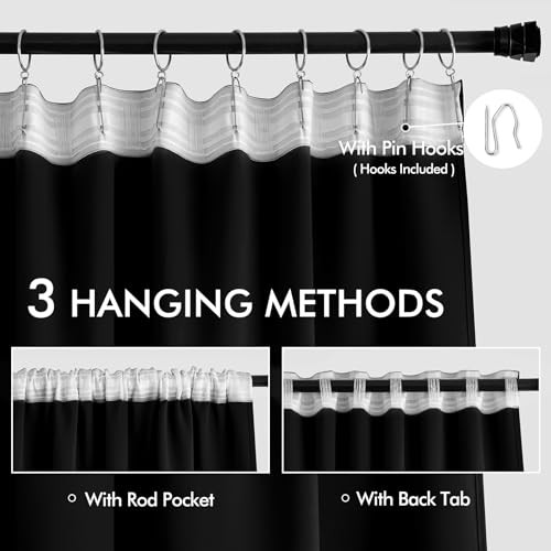 2 Panels Back Tabout Curtains 96 Inch Long for 52″W x 96″L (Pack of 2) Black