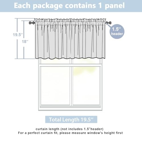 Valances for Windows 18 Inch Length, Rod Pocket 52″W x 18″L (Pack of 1) Camel
