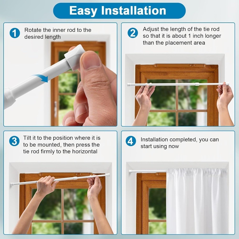 2 PCS Spring Tension Curtain Rods Telescoping Small Short Window Rod No