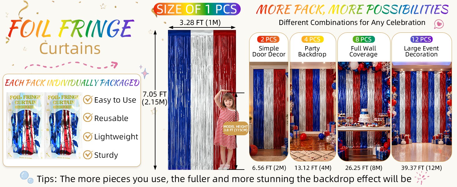 2 Pack Backdrop Curtains, 3.28 Feet x 7.05 Feet Sky Blue Tinsel Backdrop,