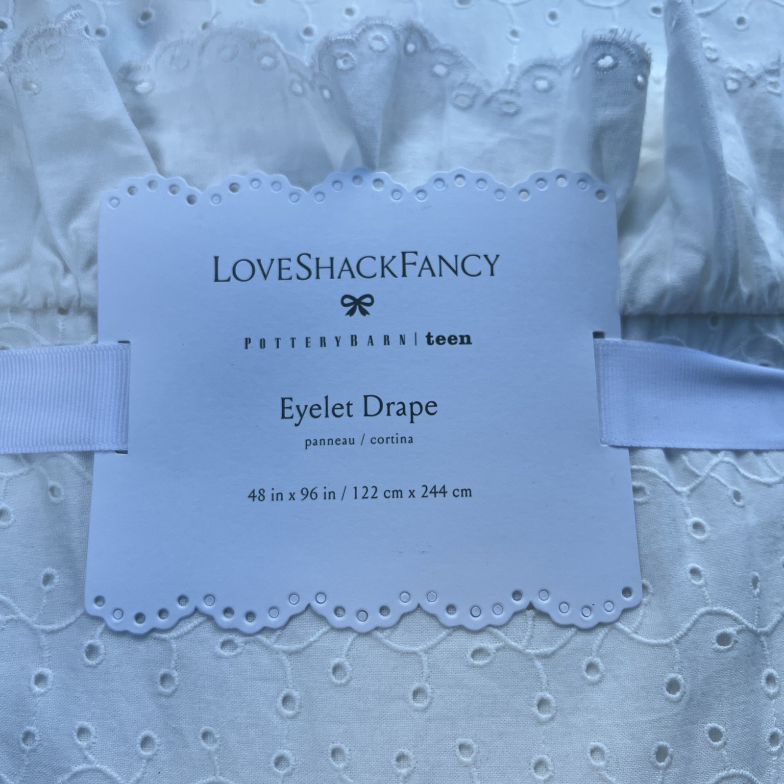 New OnePottery Barn Teen LoveShackFancy Eyelet Curtain drape 48 X 96 NWT WHITE