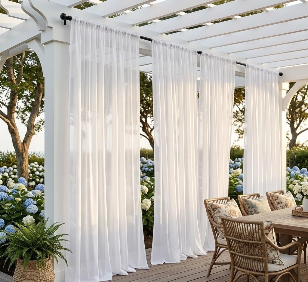 Draphelle Patio Screen Non-See-Through Outdoor Curtains Waterproof Sheer Ligh…