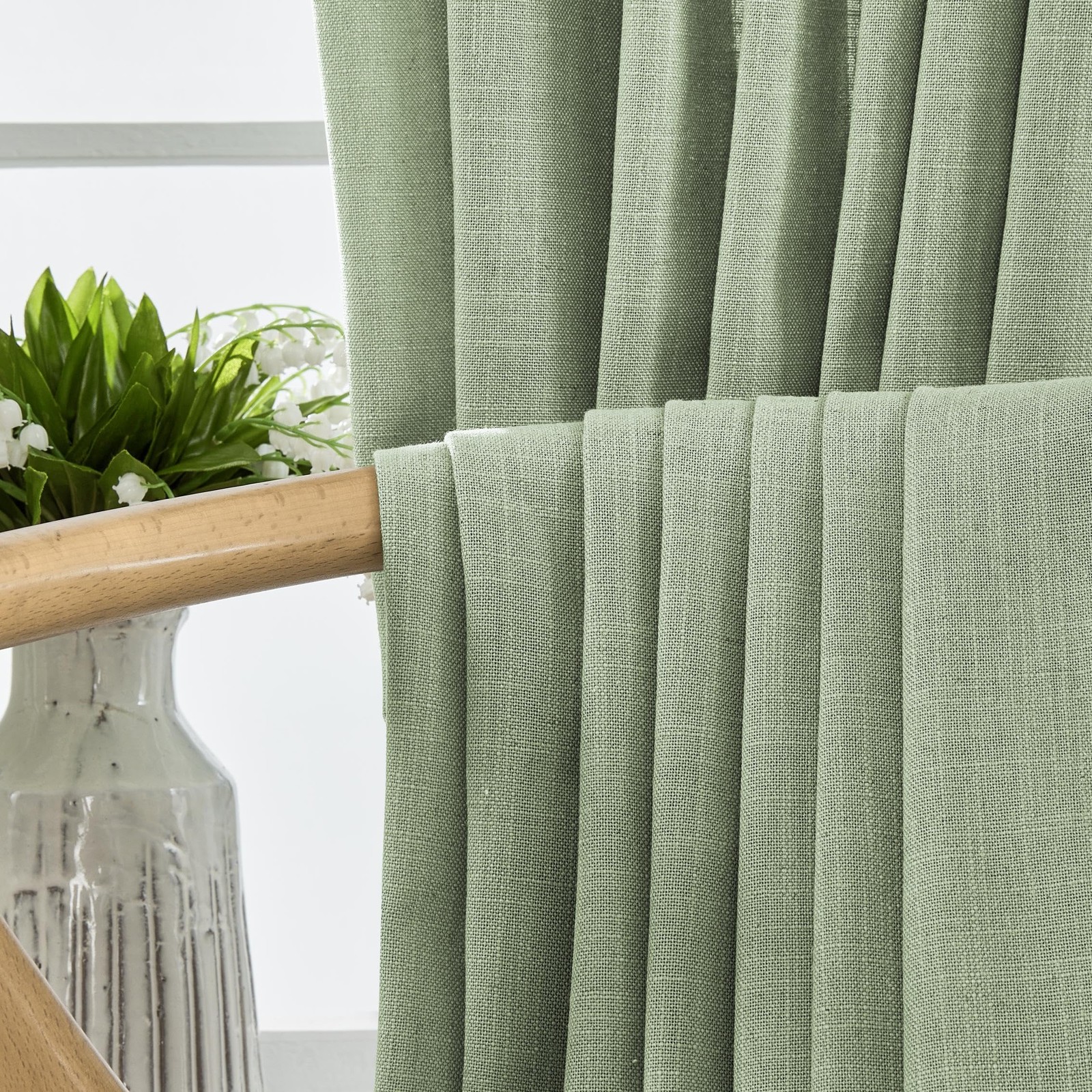 Joydeco Curtains 2 Panel Set 52″W x 96″L Sage Green Light Filtering Rod Pocket