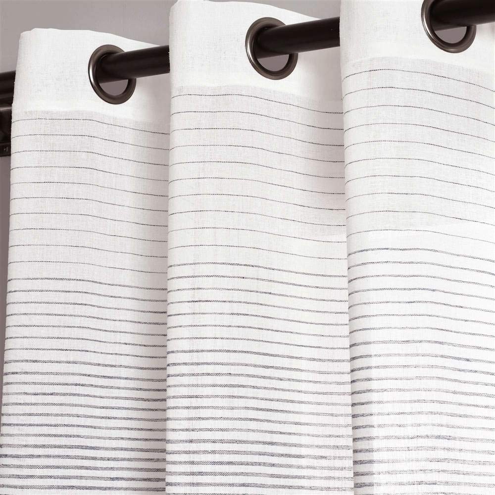 Ombre Stripe Grommet Sheer Window Curtain Panels Pair 38″ W x 84″ L Navy – Sh…