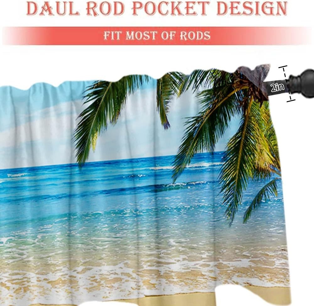 54×18 Inches Blue Sea Seaside Window Treatment Valance Coconut Tree Fine Summer