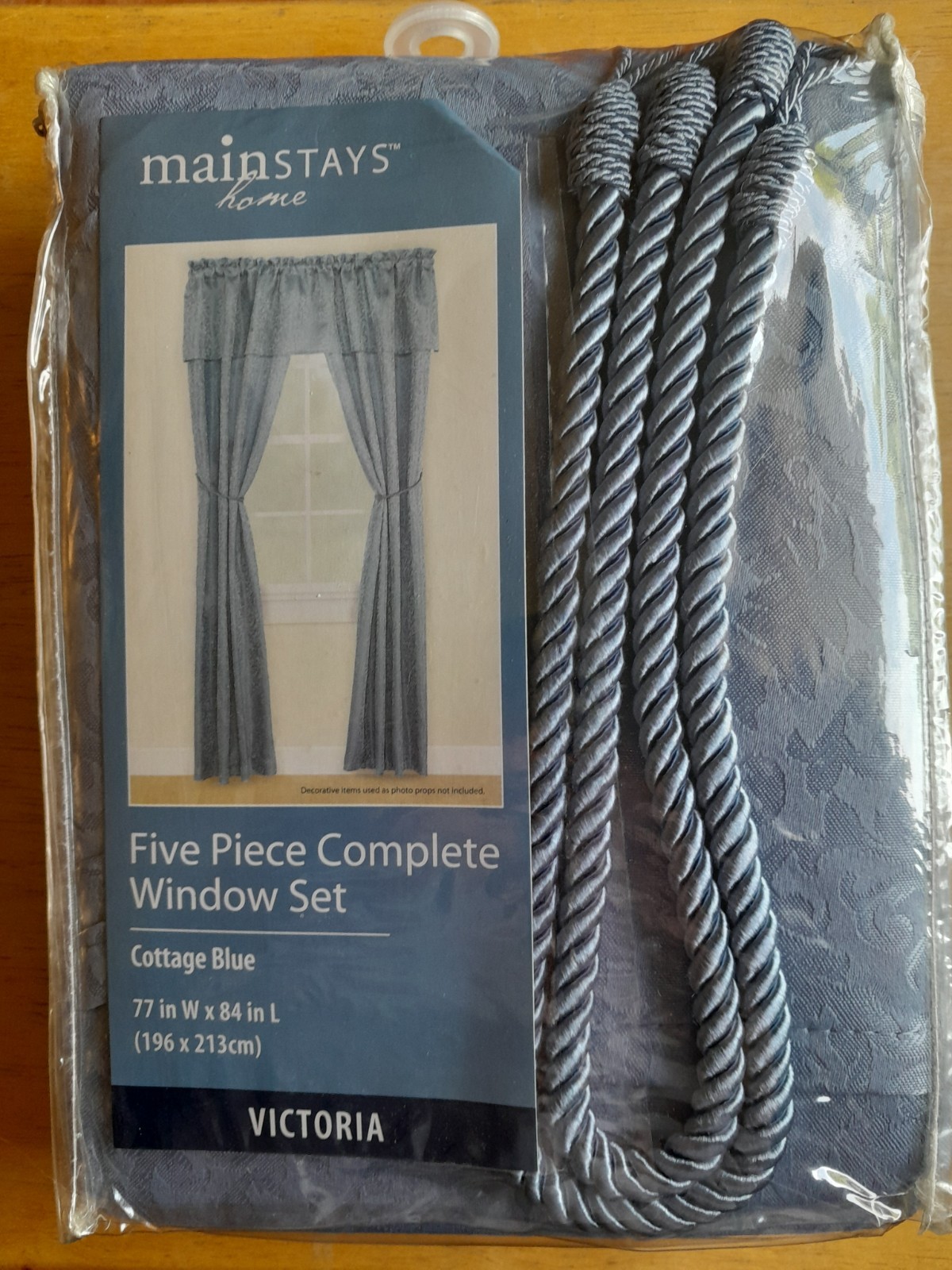 Mainstays Home 5 Piece Complete Window Set Cottage Blue Victoria 77”w x 84”L New