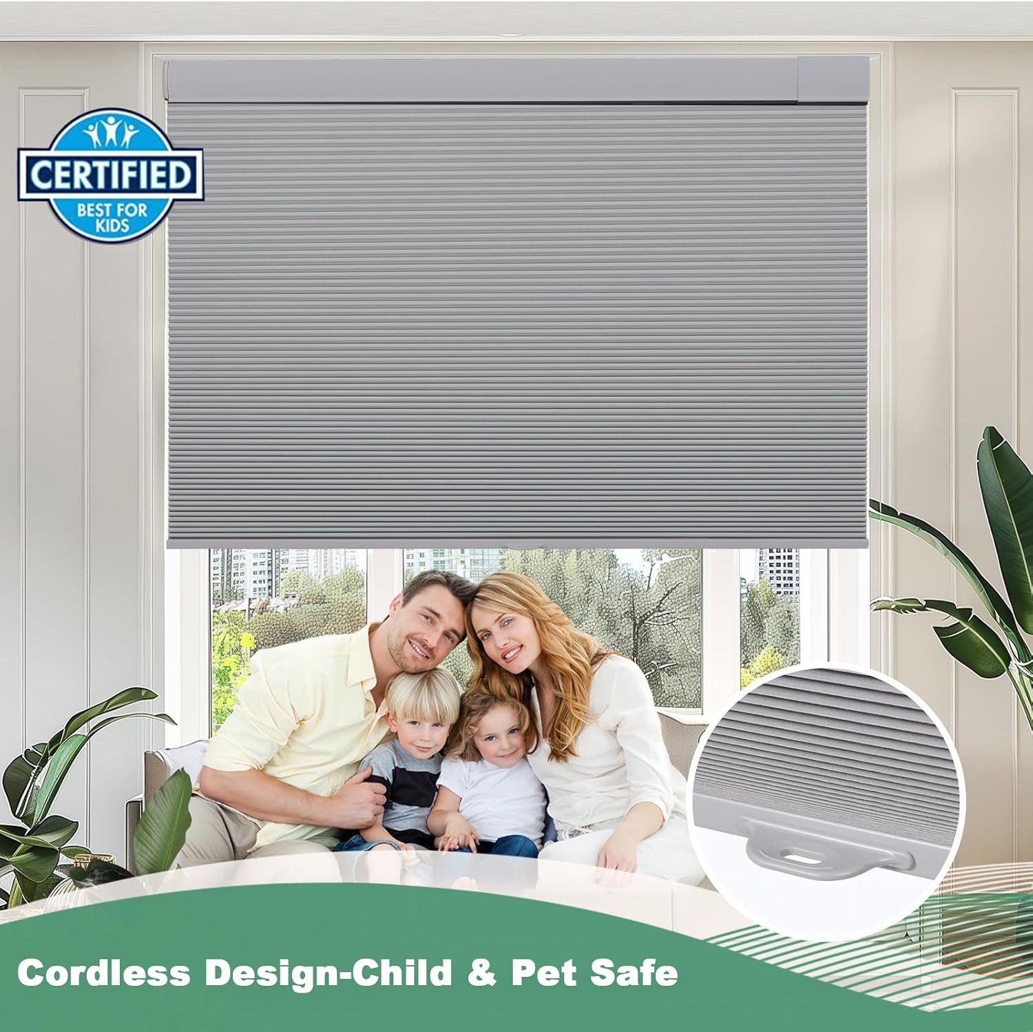 No Drill Cellular Shades for Indoor Windows, Thermal Insulating & Noise Reducing