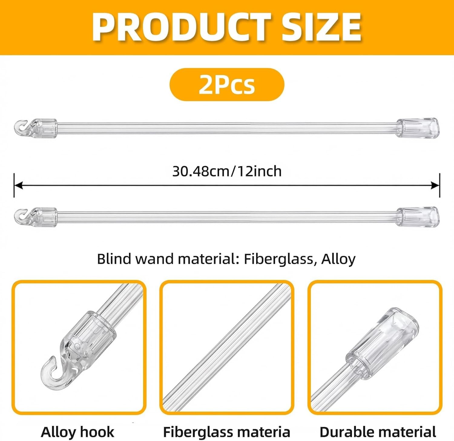 2 Pcs White Blind Tilt Wand – 12 Inch White Fiberglass Blind Wand, Vertical