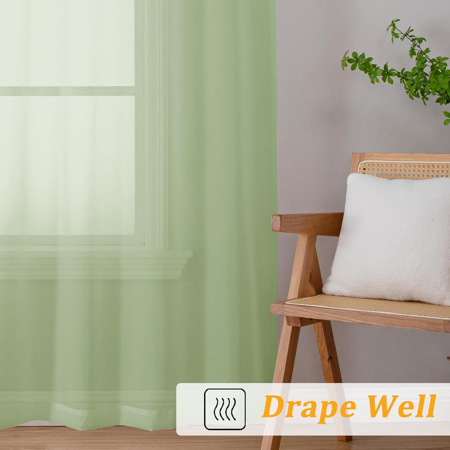Light Green Sheer Curtains 84 Inches Long 2 Panels Set for Living Room, Rod Pock
